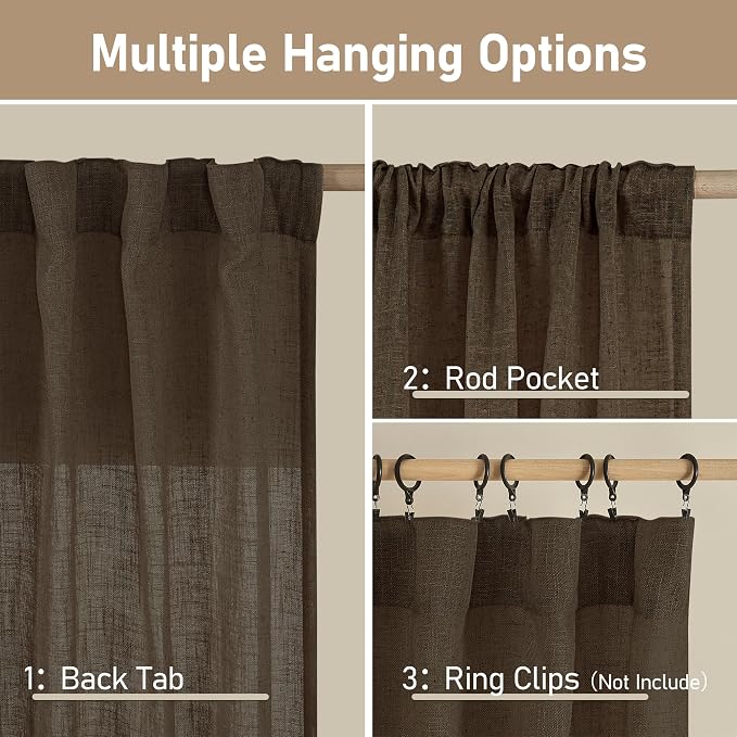 Dark Brown 78 inch Sheer Linen Curtains - Image 3