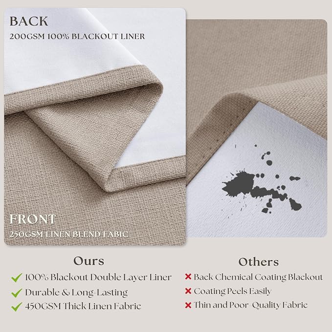Burlywood Birch 94 Inch Long Blackout Curtains Thick Linen Pinch Pleated | 100% - Image 6