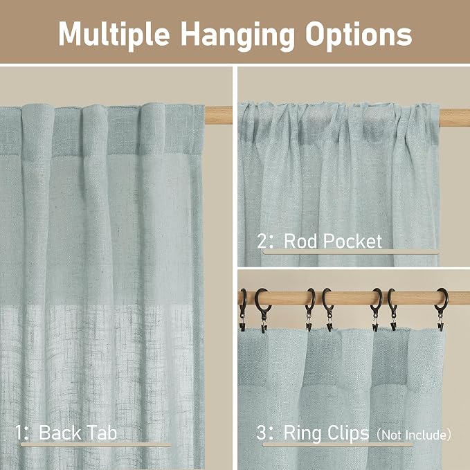 Semi Sheer Linen Curtains 48 Inch Length 2 Panels, 34 x 48 Inch | Light - Image 3