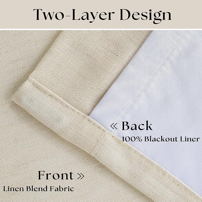 Cream Beige Linen Pinch Pleat Black Out Curtains 84 Inch Length 2 Panels | 2 - Image 4
