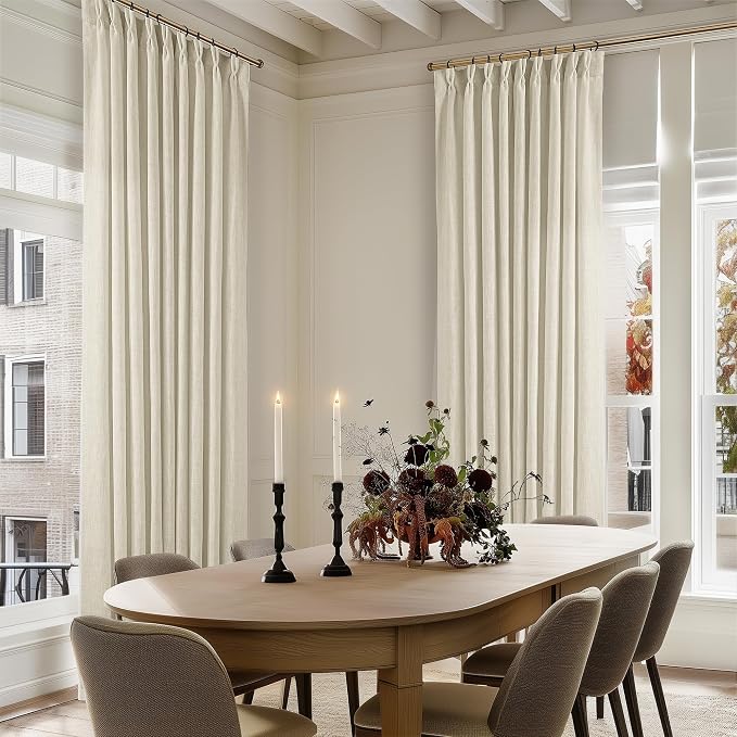 60 Inch Width 96 Inches Long Linen Pinch Pleated Curtains 1 Panel | Light - Image 7