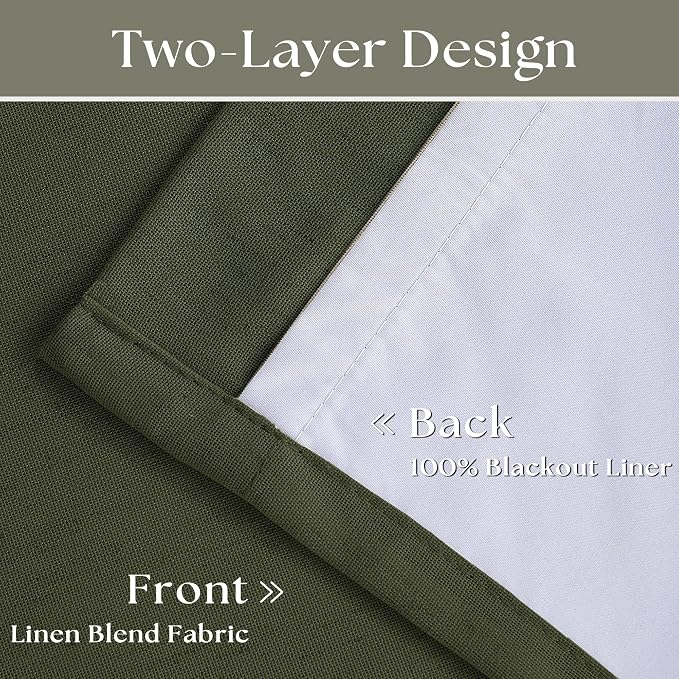 Olive Green 63 Inch Length Blackout Pinch Pleated Linen Curtains - Image 4