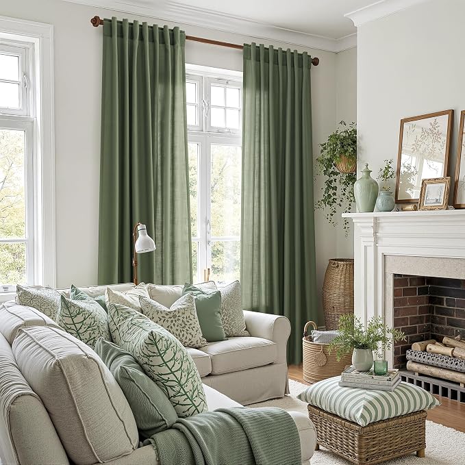 Forest Green Linen Curtains 108 Inches Long - Image 5