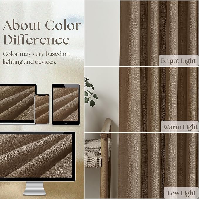 98 Inch Pinch Pleat Flax Linen Semi Sheer Dutch Cocoa Curtains 2 Panels | Light - Image 4