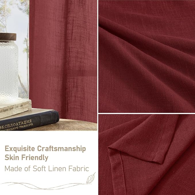 Burgundy Red Linen Curtains 54 Inch Length 2 Panels - Image 6