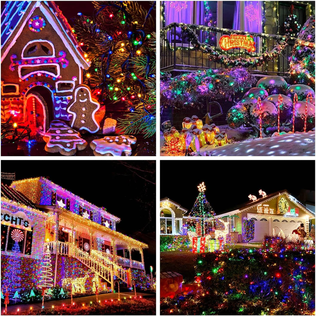 JMEXSUSS 200 LED Multicolor Christmas Lights Outdoor Waterproof, 66ft Expandable Green Wire, 8 Modes Timer Function, Ideal for Home Party Indoor Xmas Decorations