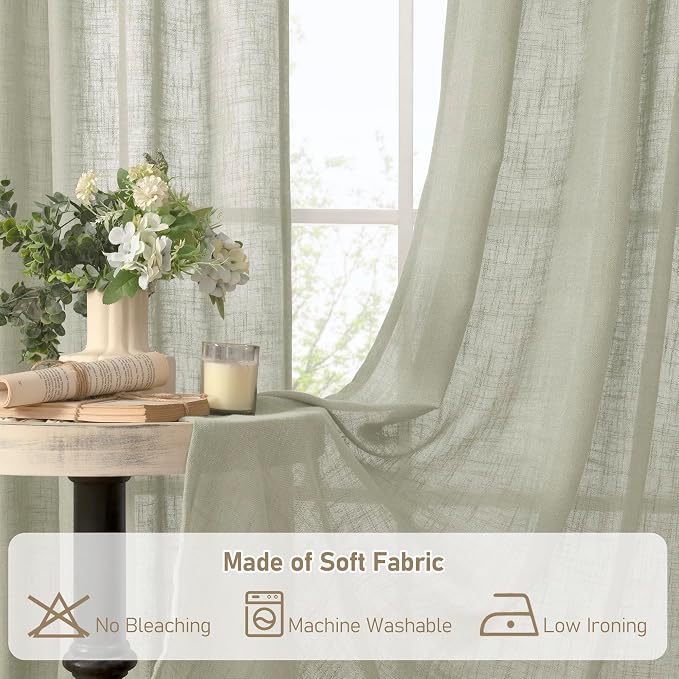 Sage Grey Linen Boho Curtains 78 inch Length 2 Panels, 52 x 78 Inch | Faux - Image 8