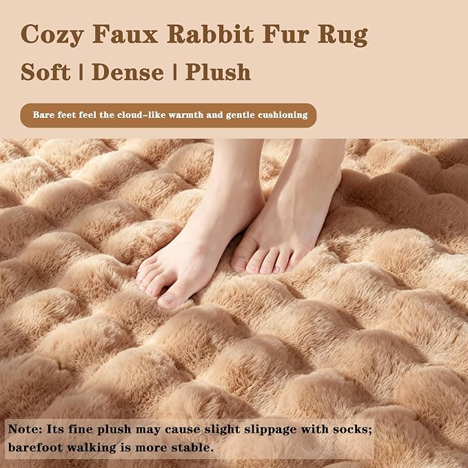Coffee Rabbit Plush Rug 5'x8', Fluffy Shaggy Area Rug - Image 5