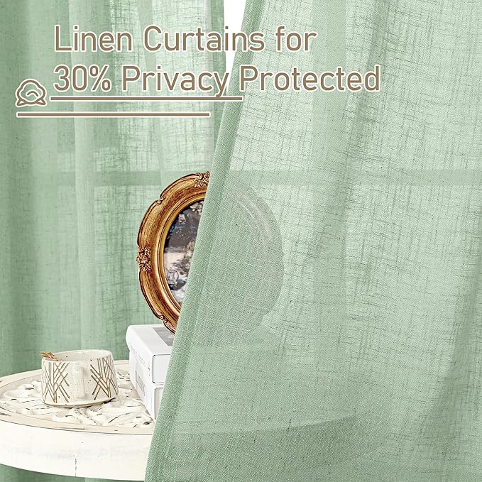 Sheer Linen Curtains for Living Room Bedroom 102 Inch Length | Light Filtering - Image 5