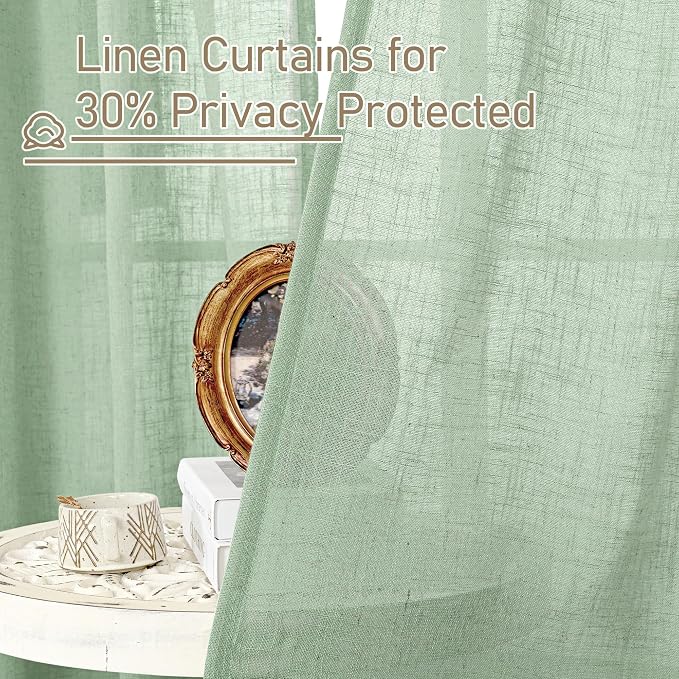 40 Inch Length Linen Curtains for Small Windows Over Silk 2 Panels | Semi Sheer - Image 5