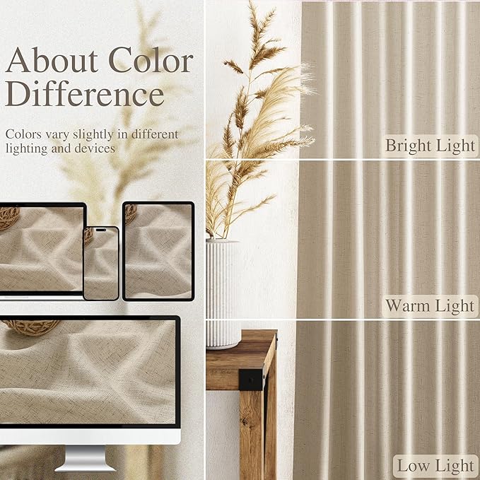 Taupe Burlywood Linen Curtains for Living Room 98 Inches Long Light Filtering - Image 3