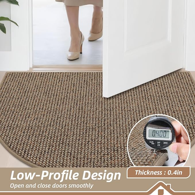 BEQHAUSE Dirt Trapper Door Mat 32" x 48" Half Circle Non Slip Rugs, Taupe | - Image 5