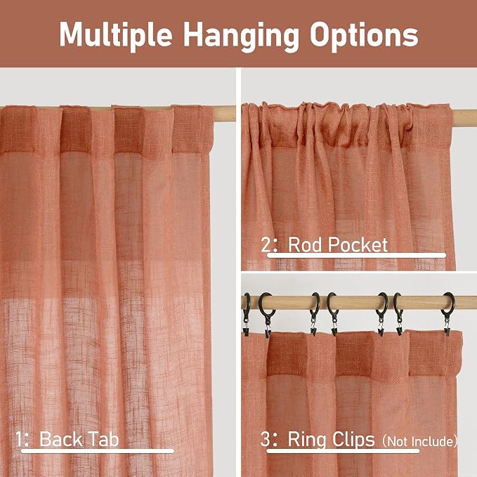 Light Filtering Linen Curtains 63 inches Long - Image 3