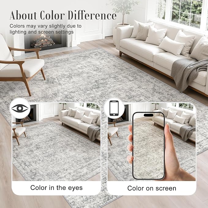 2x6 Washable Runner Rug：Modern Abstract Soft Carpet Black Grey | - Image 4