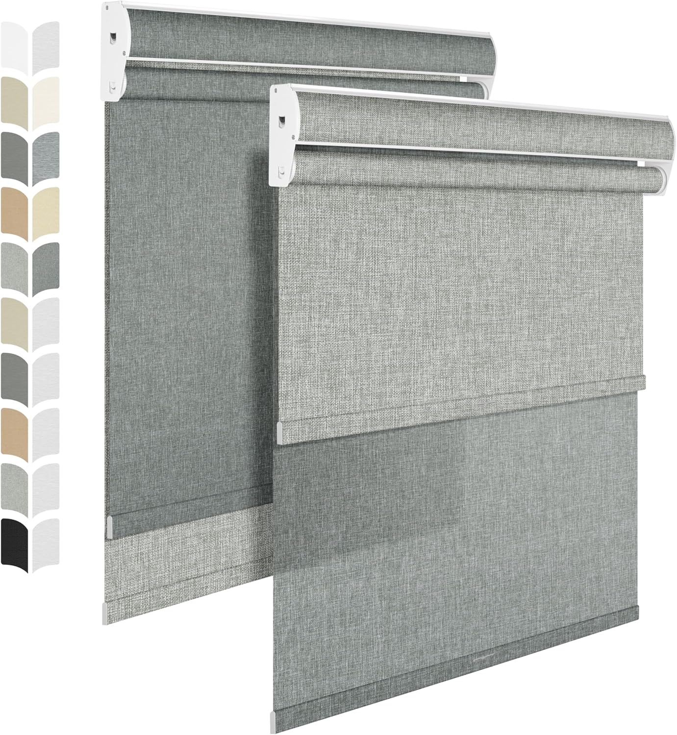 BERISSA Cordless Dual Roller Shades with Cassette Valance, Blackout and Light Filtering, Day and Night Shades for Home Office Door. Linen Grey. 34 W x 48" H
