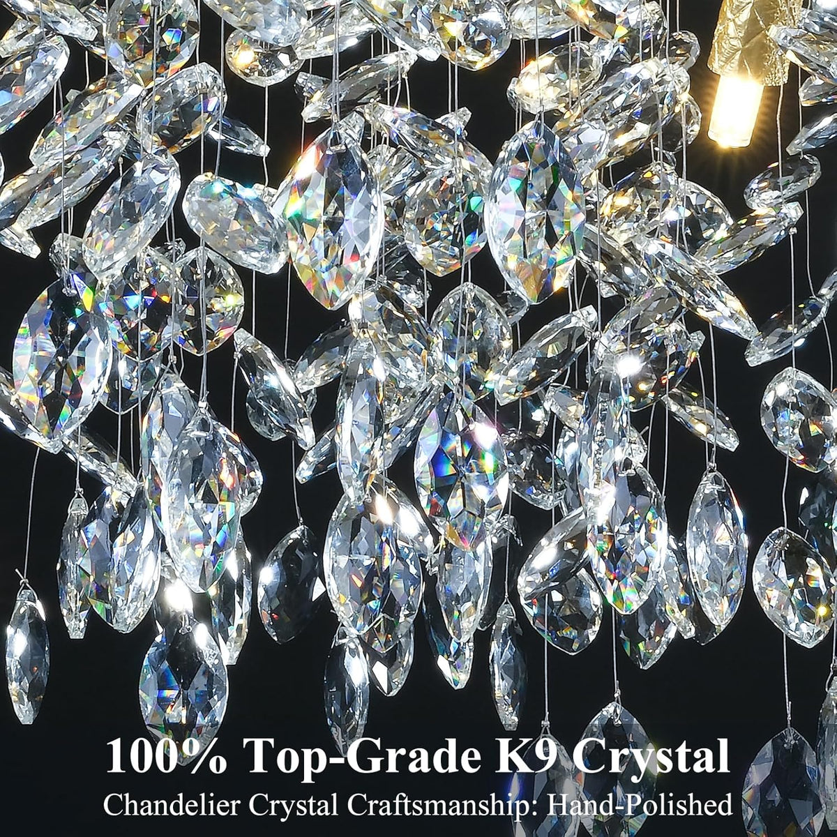 Modern Crystal Gold Chandelier, 55" Large Rectangular Oval Tree Branch Crystal Chandeliers for Dining Room,16-Light Flush Mount K9 Crystal Chandeliers, for Kitchen Island,Dining Room