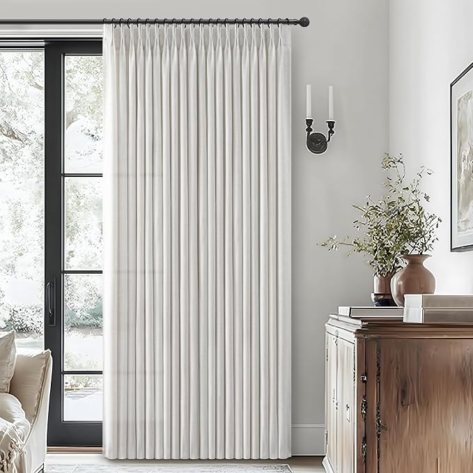 Pinch Pleated Off Beige White Extra Wide 70 x 108 Inch Patio Door Curtains - Image 6