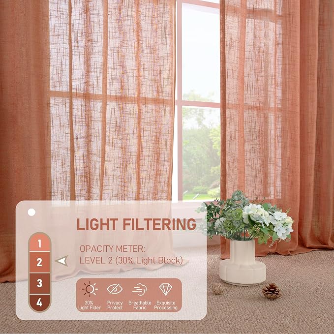 Terracotta Linen Boho Curtains for Living Room 78 Inch Length, Rustic Light - Image 5