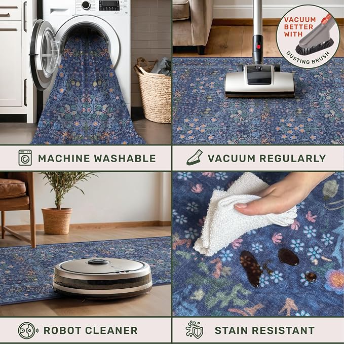 Boho 8x12 Washable Dark Blue Rug - Image 4