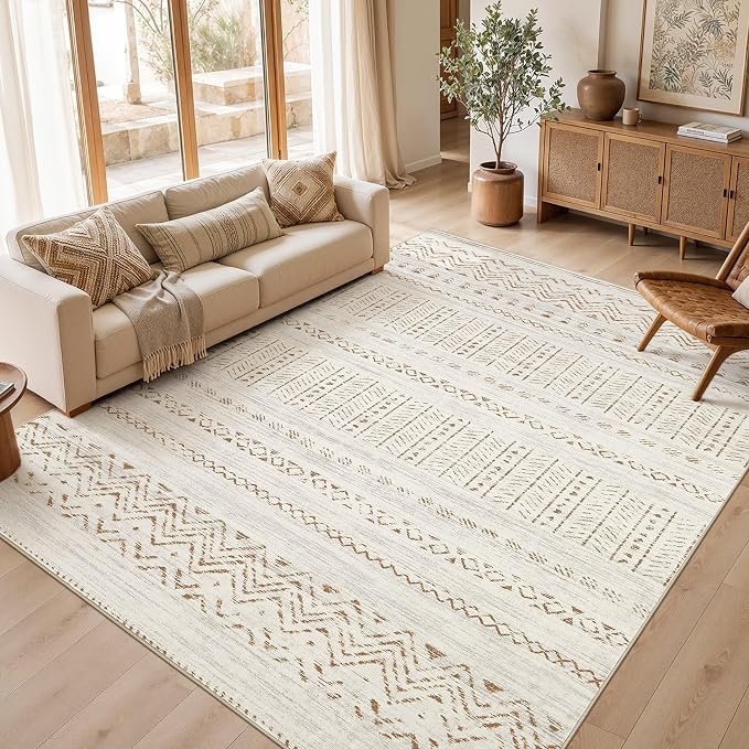 cotiled 10x12 Area Rugs Washable Boho Living Room Rug Brown/Cream | Stain by COTILED