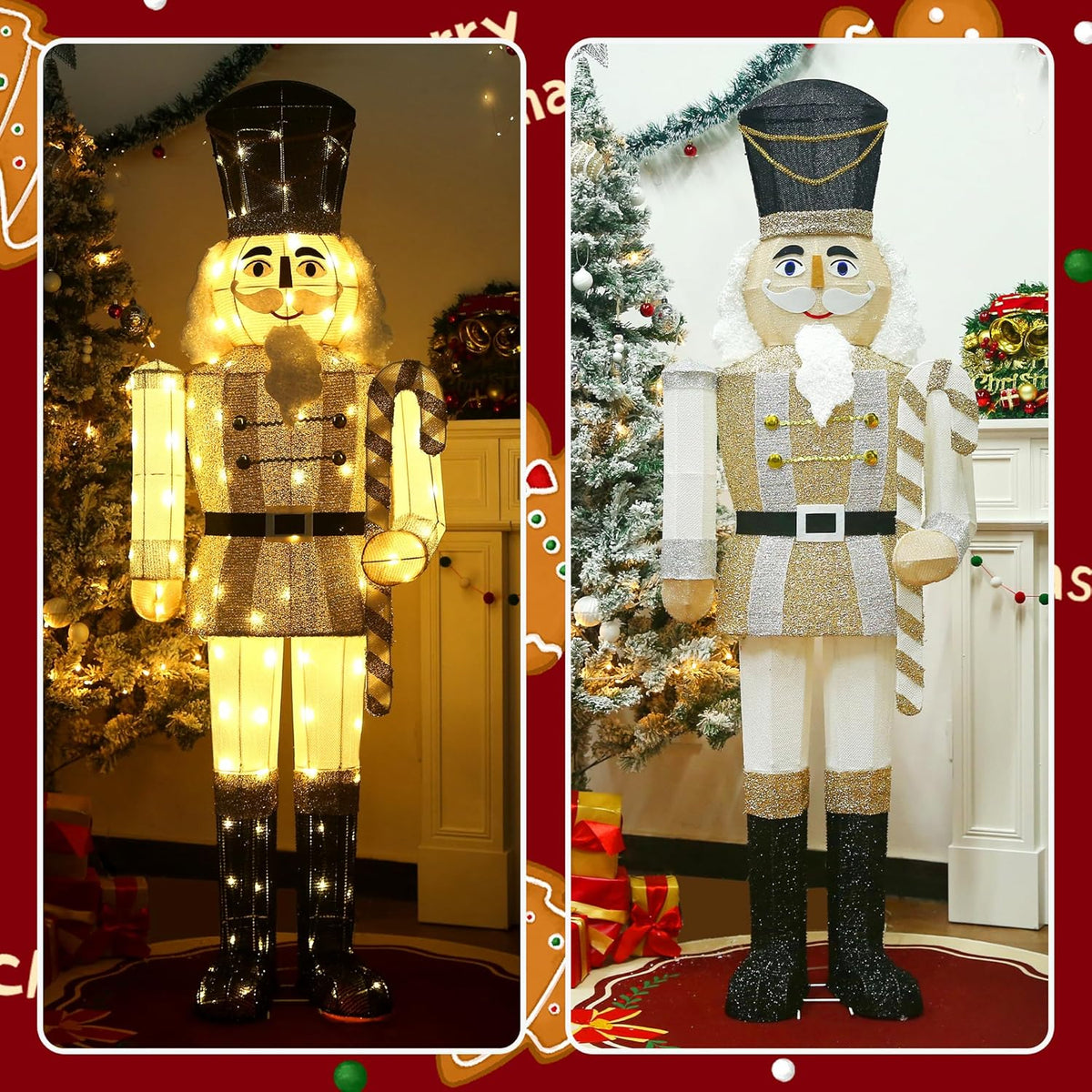 61Inch Nutcracker Christmas Decor Outdoor with LEDs 5 Feet Lighted Large Nutcracker Lighted Christmas Decorations Outdoor with Stakes & Zip Ties for Xmas Yard, Porch, Lawn