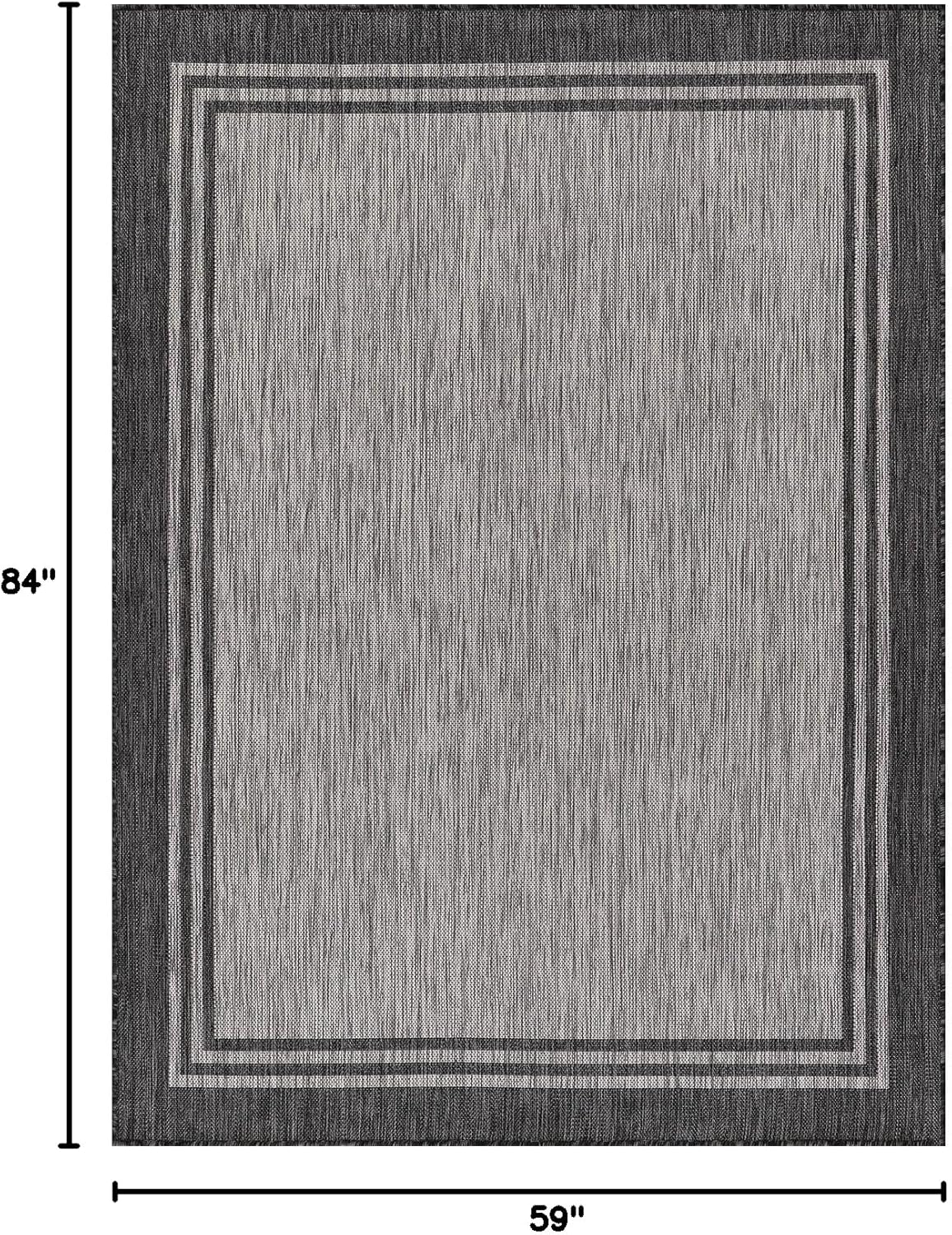 Bordered Outdoor Rug 5x7 Washable Outside Carpet for Indoor Patio Porch Waterproof Easy Cleaning Non Shedding Area Rugs Dark Gray 5 x 7