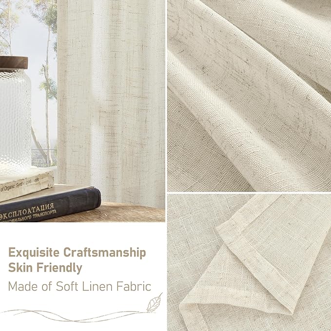 Ivory Sheer Linen Curtains 63 inch Length - Image 6