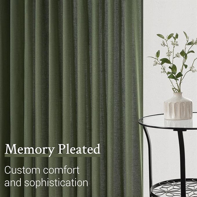 Topfinel Olive Green Pinch Pleated Linen Curtains 100 Inch Length 2 Panels - Image 5