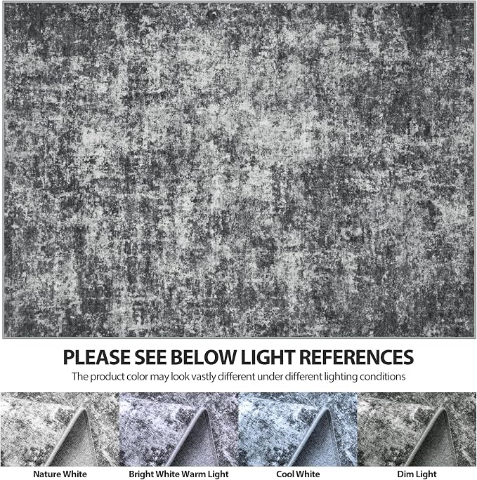 6x9 Area Rugs for Living Room Washable Bedroom Dining Room Black Grey | Modern - Image 7