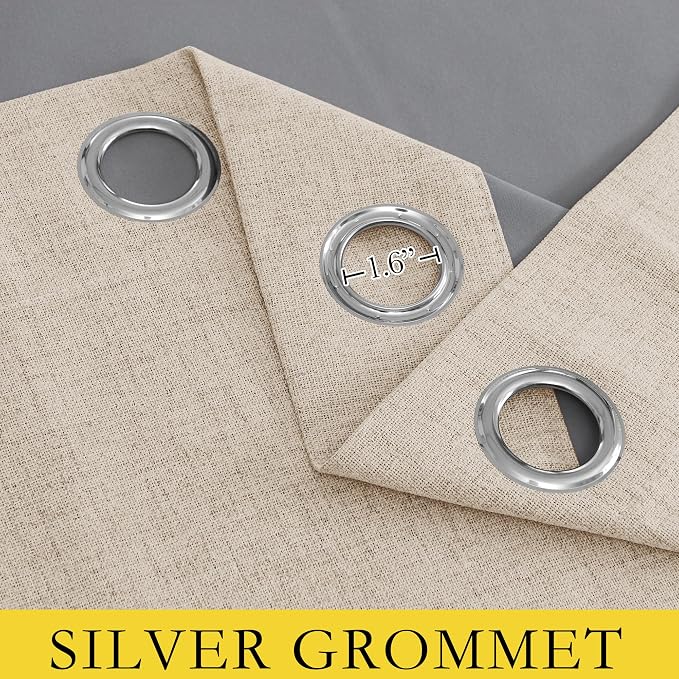 NICETOWN 100% Blackout Beige Linen Curtains 90" Length - Image 7
