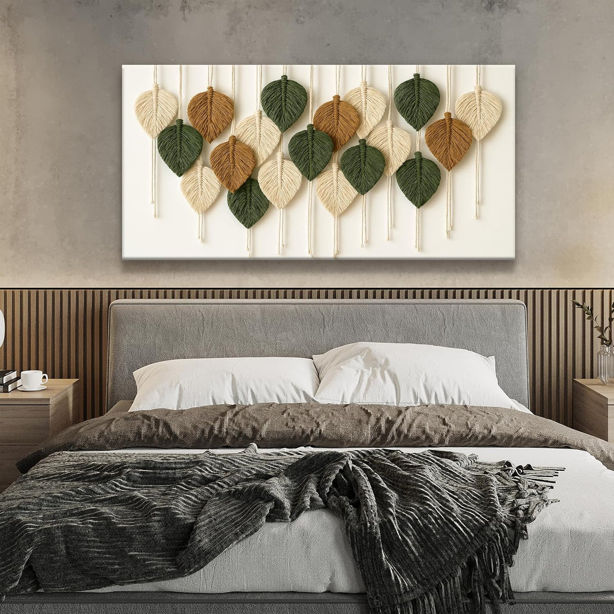 Boho Wall Art Chic Home Wall Art Modern Multicolor Leaves Feather Canvas Wall Art Decor For Living Room Bedroom Apartment Kitchen 24"W X 48"L Ready To Hanging