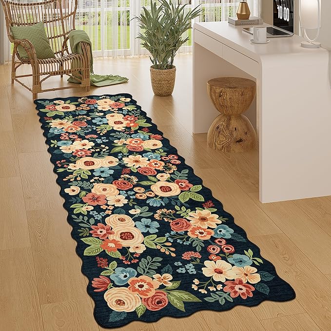 DUKINO 2.6x8 Runner Rug, Floral Washable Kitchens Rugs Non Slip, Stain Resistant by DUKINO