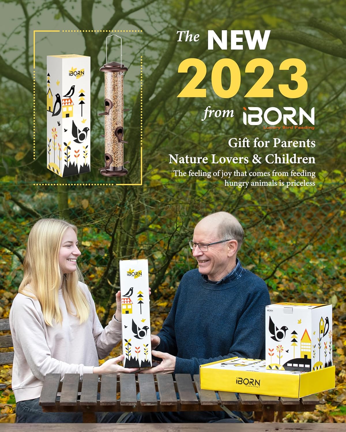 iBorn Metal Bird Feeder Hanging Wild Bird Seed Feeder for Mix Seed Blends Heavy Duty All Metal Coffee Finish,14 Inch 6 Port(Seed is not Included)