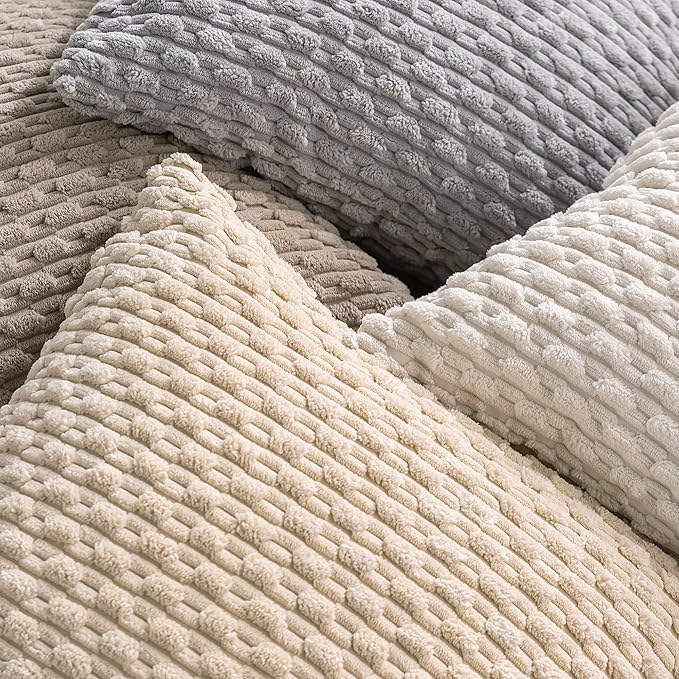 Set of 4 Neutral Decorative Throw Pillow Covers 26x26 Inch Corduroy Pillow - Image 4