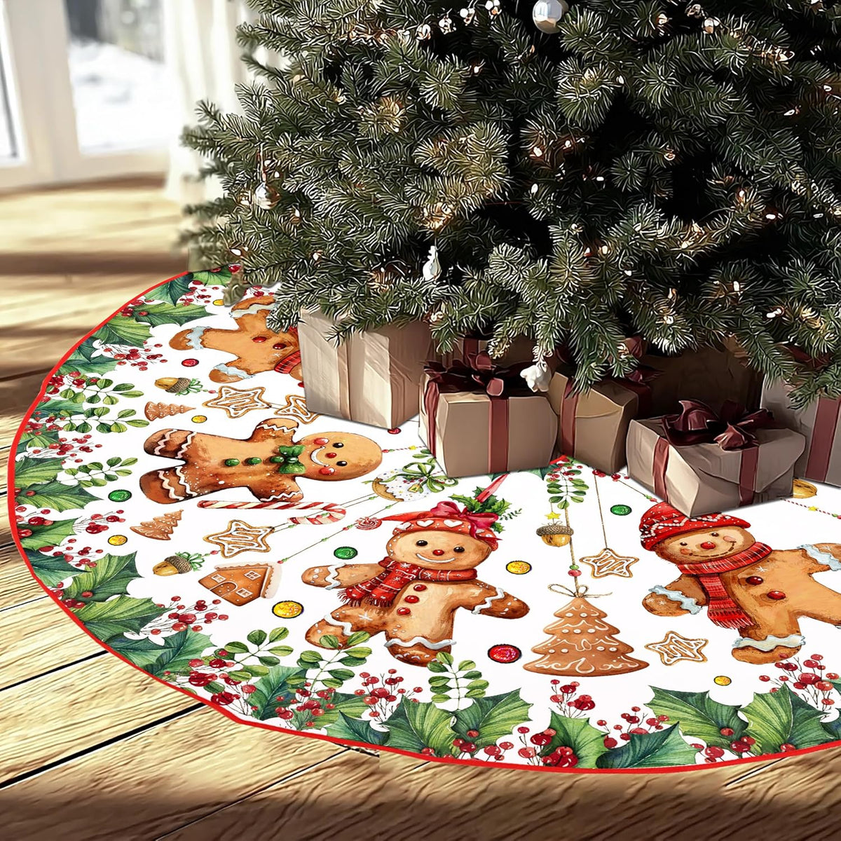 Baccessor Cute Gingerbread Man Christmas Tree Skirt 36 Inch, Merry Christmas Christmas Tree Skirt Collar for Winter Xmas Holiday Farmhouse Vintage Rustic Party Decoration