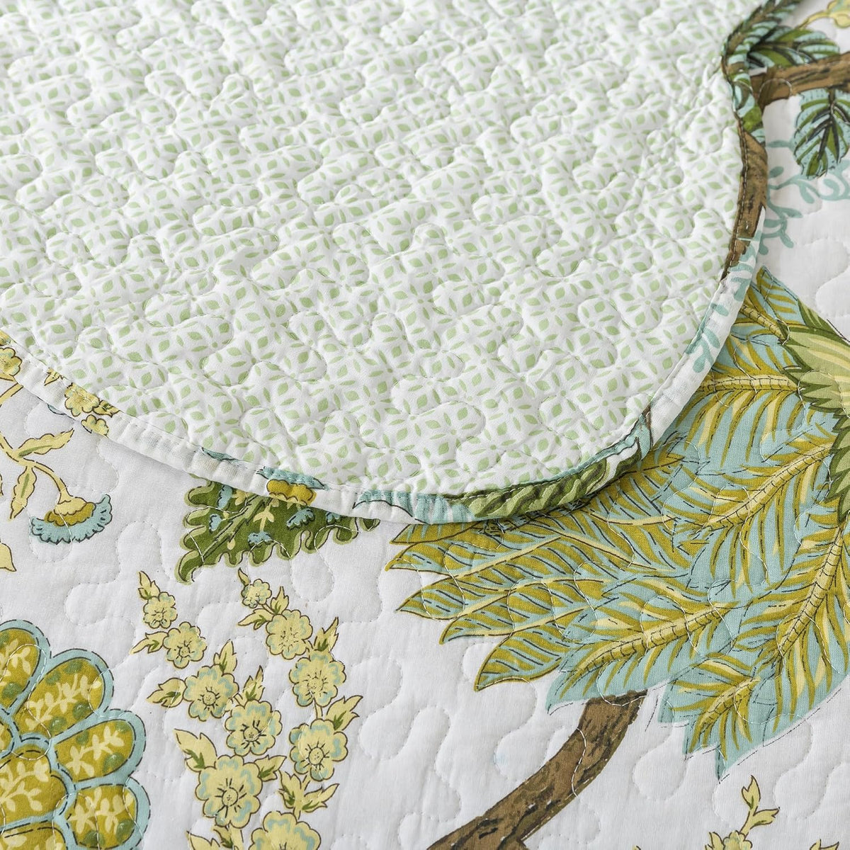 NEWLAKE Cotton Bedspread Quilt Sets - Reversible Patchwork Coverlet Set, Floral Vine Pattern, Queen Size
