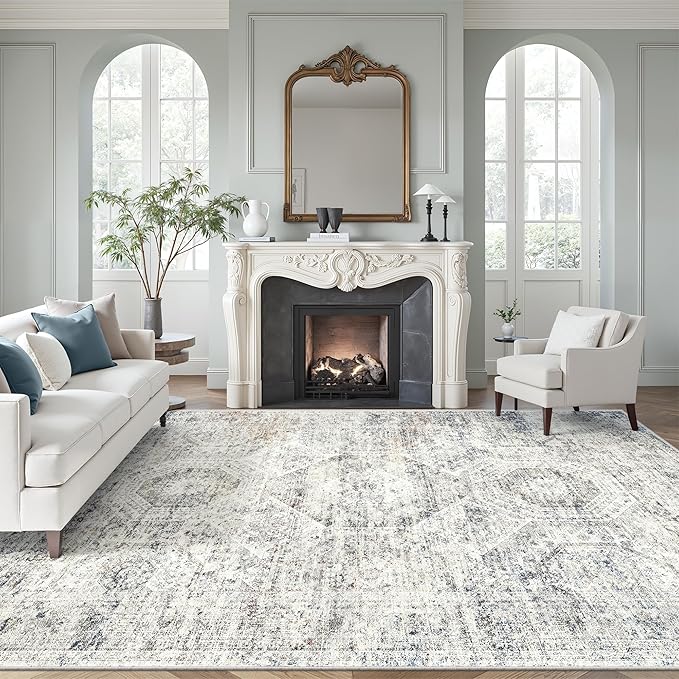 Soalmost 9x12 Area Rugs for Living Room Washable Rug Non-Slip Blue/Ivory | by Soalmost