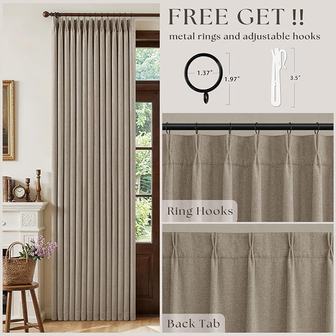 Dark Flax Linen Pinch Pleated 100% Black Out 105 Inch Curtains - Image 4