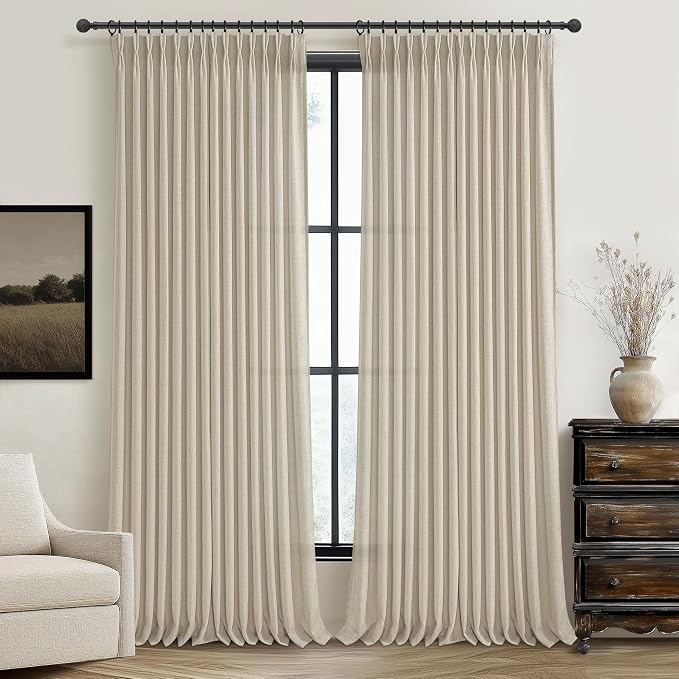Extra Wide Linen Sheer Curtains 96 Inches Long 2 Panels Set by PleatedDrapes