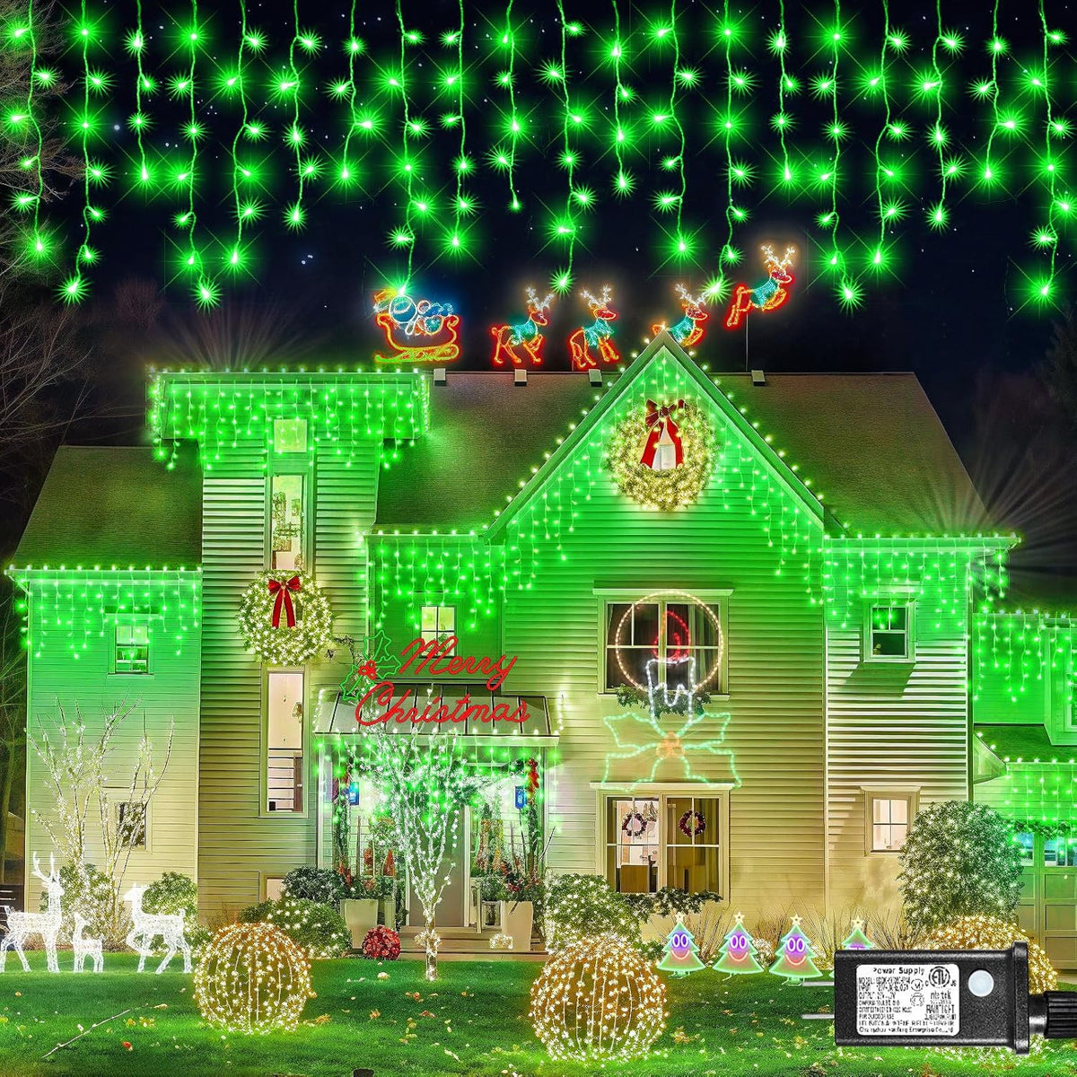 Icicle Lights for Outside, 66FT 640 LED Christmas Lights Outdoor with 8 Modes Waterproof, Connectable Plug in Twinkle String Light for Indoor Yard Garden Party Holiday Decorations, Green
