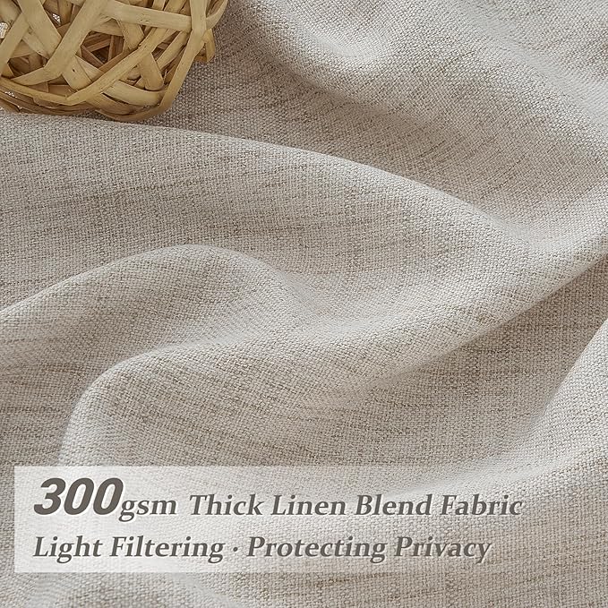 Semi Sheer Natural Linen Greyish Brown Curtains 86 Inches Long 2 Panels Set - Image 2