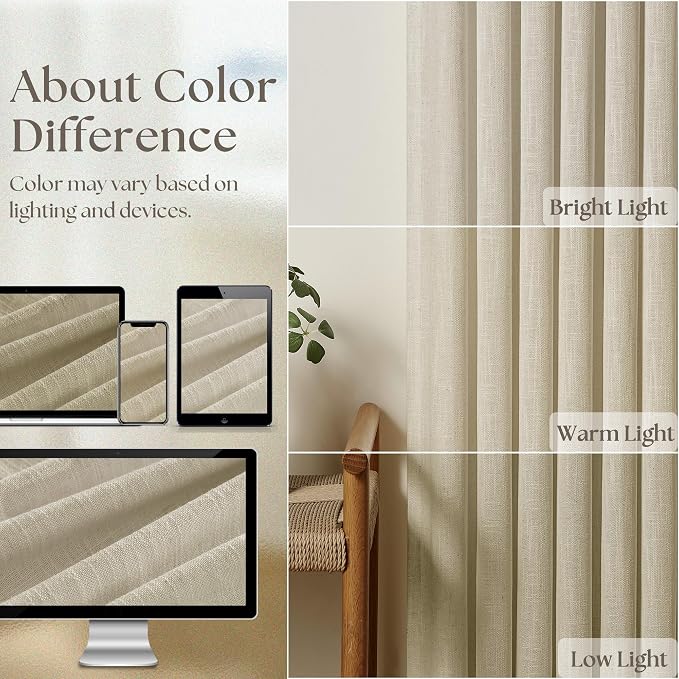 Linen Beige Pinch Pleated Semi Sheer Curtains 78 Inches Long 2 Panels Set | - Image 5