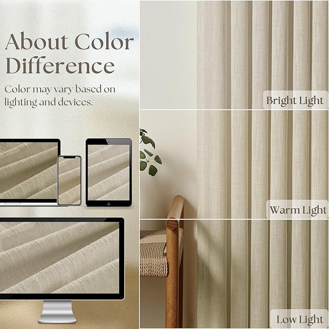 Linen Beige Pinch Pleated Semi Sheer Curtains 80 Inches Long 2 Panels Set | - Image 4