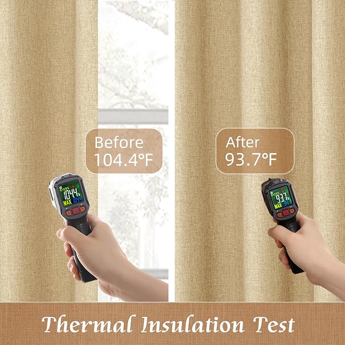 100% Blackout Linen Curtains 63 Inches Long 2 Panels, 60 x 63 Inch | Thermal - Image 4
