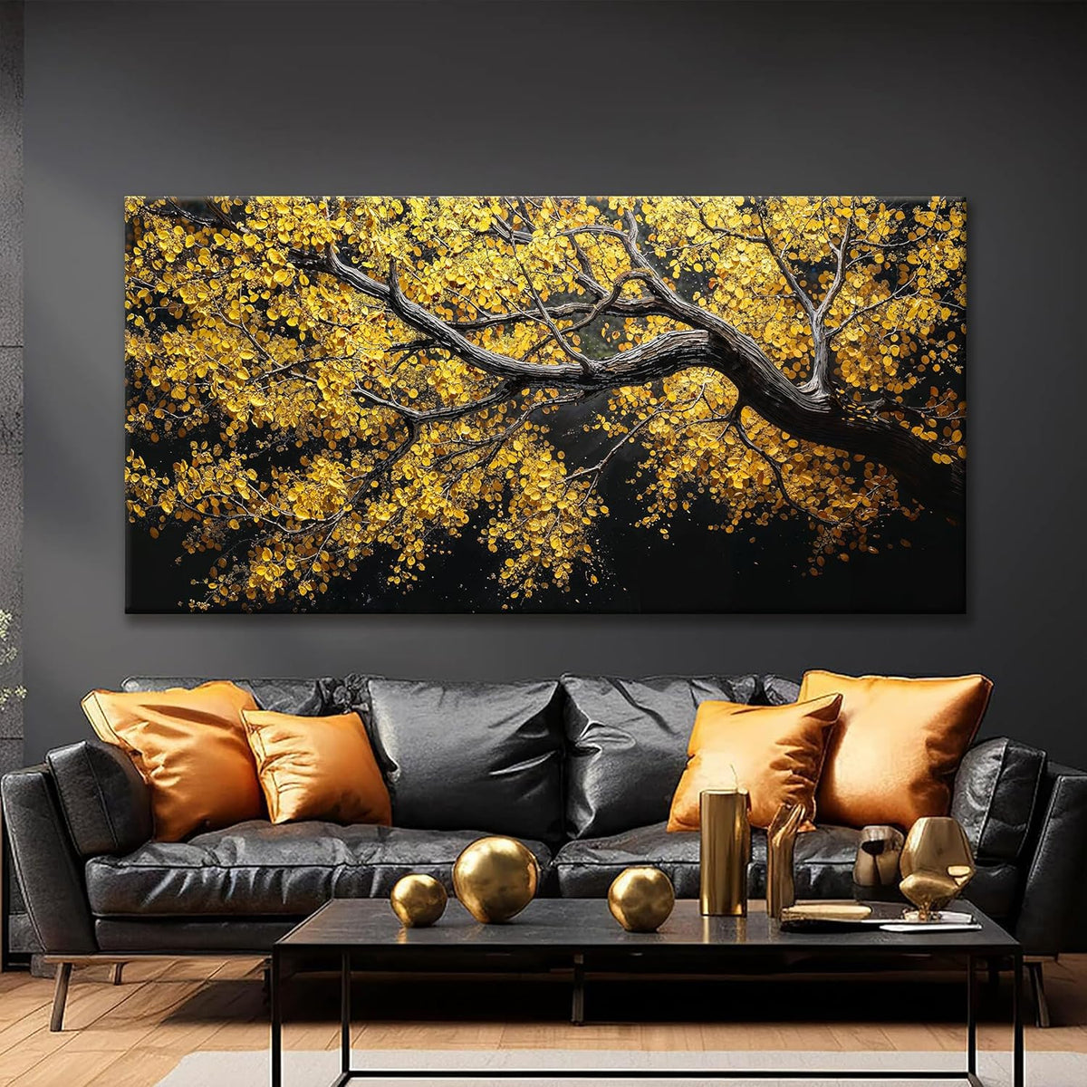 TAIJXAGSG Large Canvas Wall Art Decor For Living Room Pictures Gold Tree Wall Art Decoration Abstract Tree Plants Artwork Wall Art Modern Painting Pictures For Bedroom Home Kitchen Office 29"X 58"