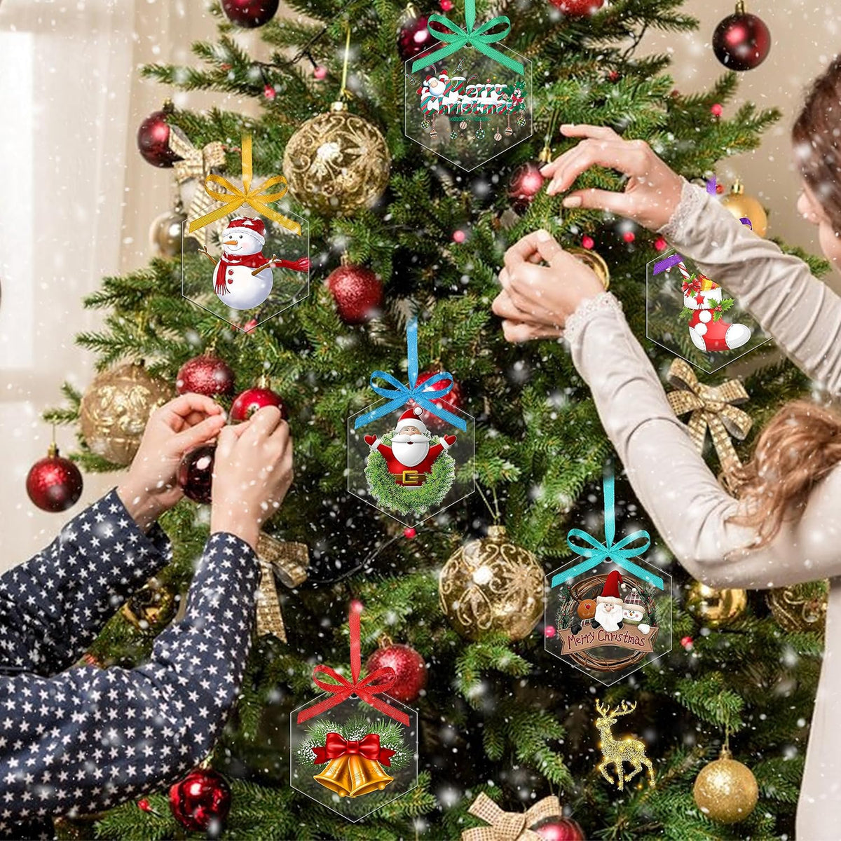 40 Pieces Christmas Hanging Ornaments Set 3''Christmas Ornament Acrylic Blank with 50Pcs 25 Color Ribbons for Christmas Tree DIY Decor (Classic Circle, 40.00)