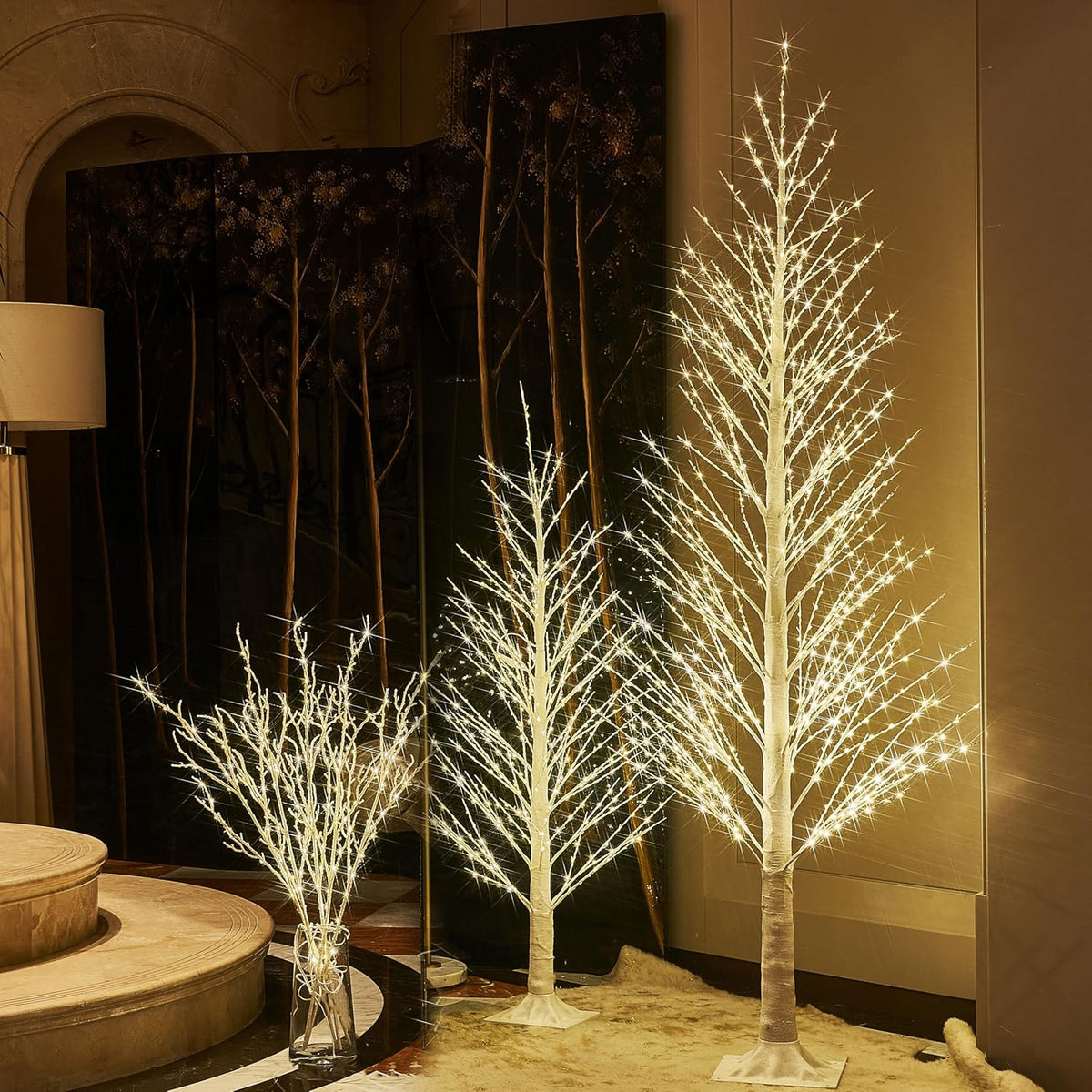 Fudios Lighted White Tree Alpine 6FT 810 LED Fairy Lights, Artificial Winter Twig Tree Lights Plug in for Christmas Indoor Outdoor Home Decoration