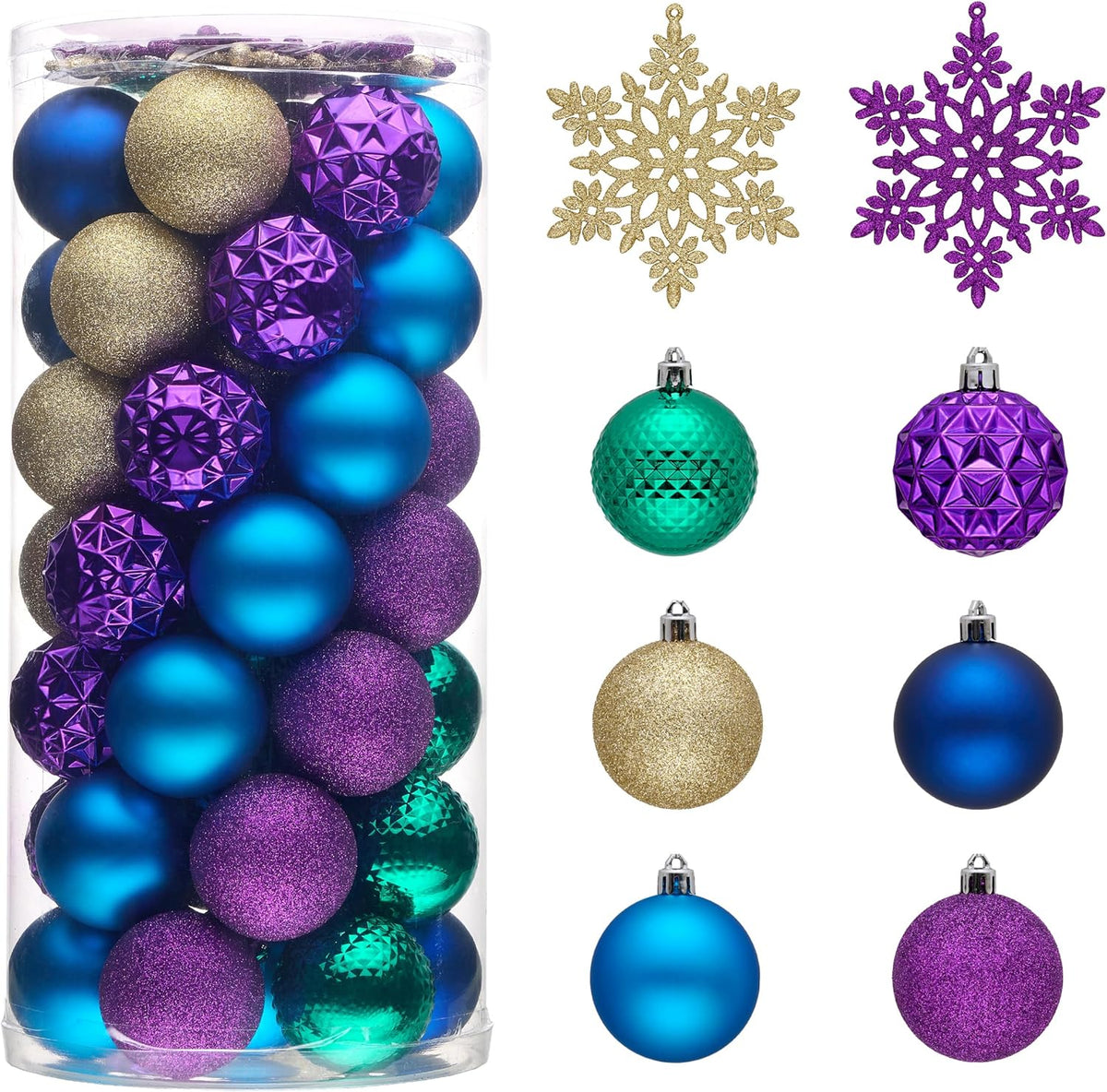 Valery Madelyn Christmas Tree Decorations Ornament Set for Fall Halloween, 50ct 2.36 Inches Peacock Purple Blue Shatterproof Christmas Ball Ornaments Hanging Xmas Holiday Party Decor