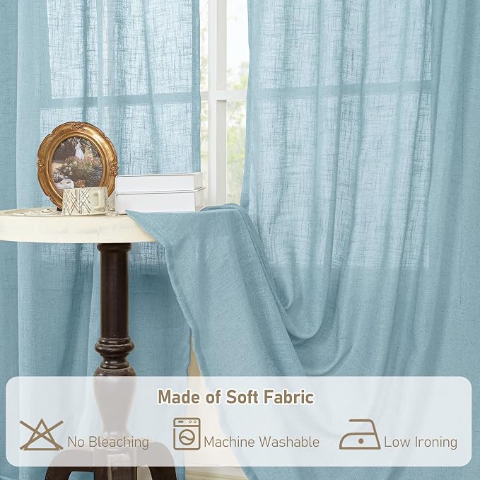 40 Inch Length Linen Curtains for Small Windows Over Silk 2 Panels | Semi Sheer - Image 8
