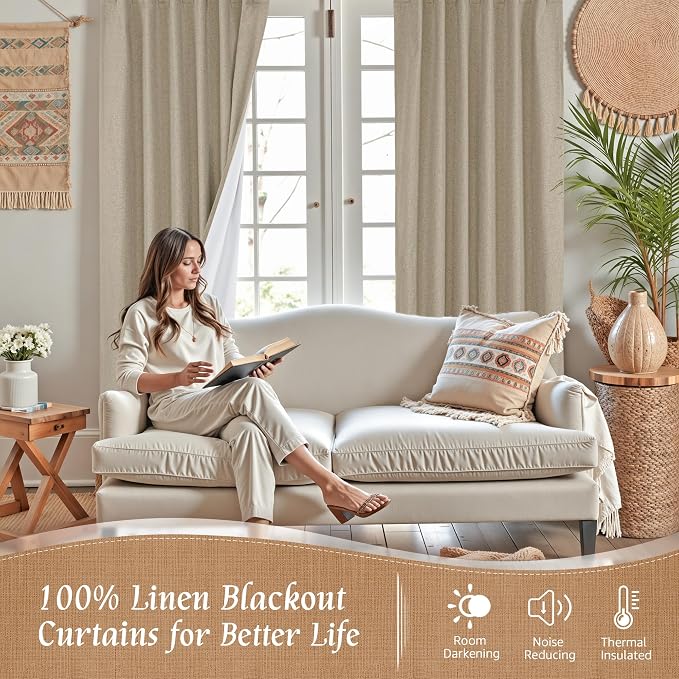 Linen 100% Blackout Window Curtains - Image 2